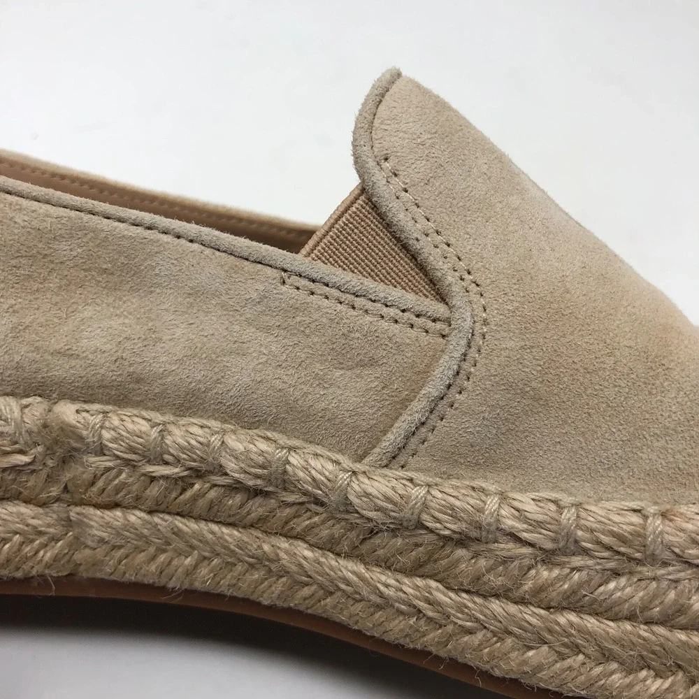 Vince Upton Espadrilles Platform Flats Womens 5 Cappuccino Beige Suede Leather